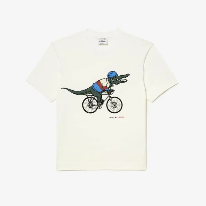 TShirts Men Lacoste Mens Lacoste X Netflix Organic Cotton TShirt White Tis