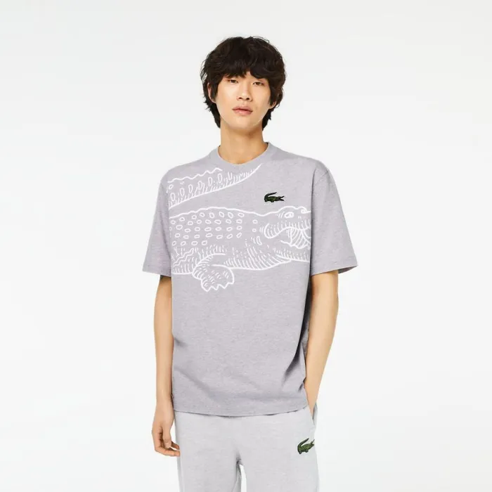 TShirts Men Lacoste Mens Loose Fit Crocodile Print Crew Neck TShirt Grey Chine Cca TShirts Men Lacoste Mens Loose Fit Crocodile Print Crew Neck TShirt Grey Chine Cca