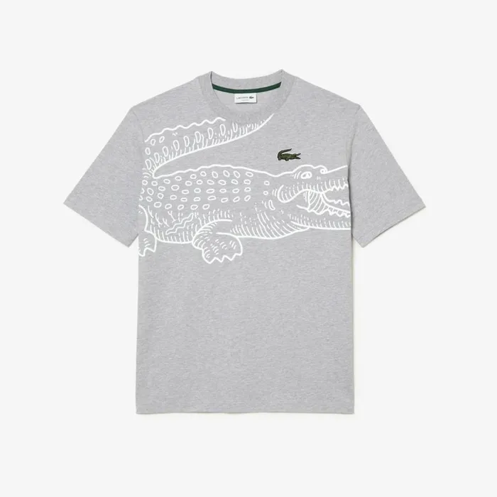 TShirts Men Lacoste Mens Loose Fit Crocodile Print Crew Neck TShirt Grey Chine Cca