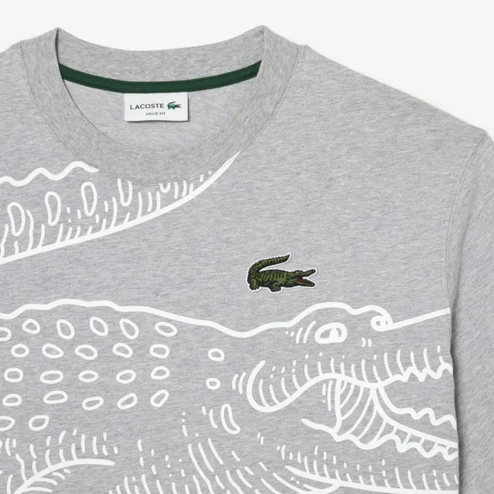 TShirts Men Lacoste Mens Loose Fit Crocodile Print Crew Neck TShirt Grey Chine Cca