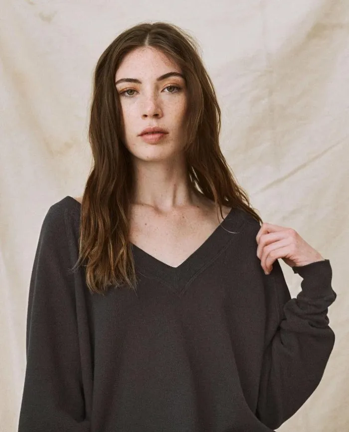 Tees and Sweats The Great The VNeck Sweatshirt Washed Black