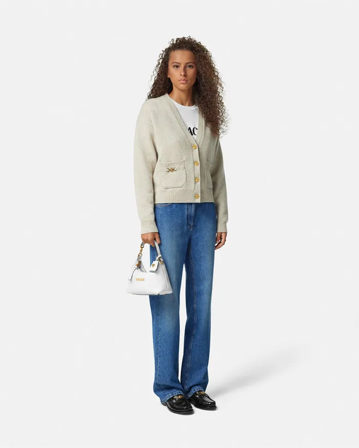 Top Handle Women Versace Tag Hobo Handbag White