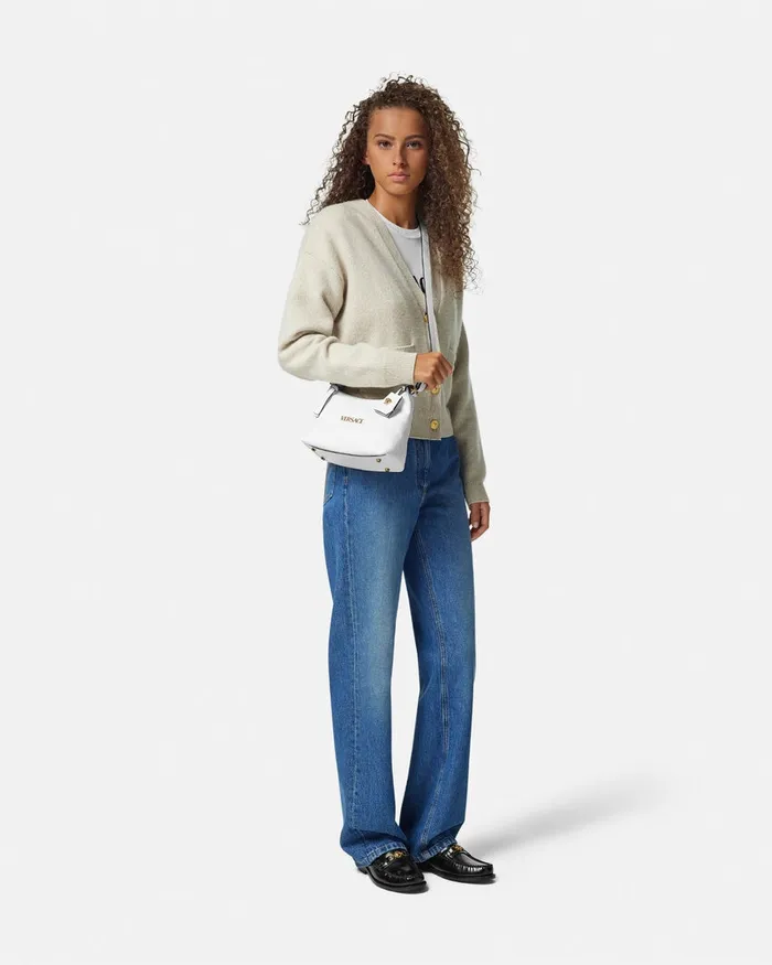 Top Handle Women Versace Tag Hobo Handbag White