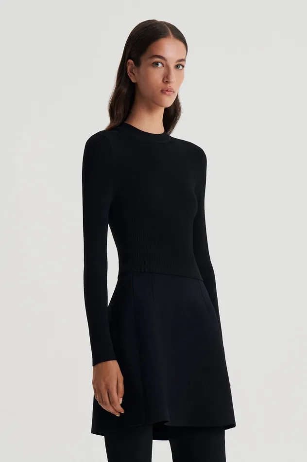 Tops Scanlan Theodore Women CREPE KNIT CREW NECK SWEATER BLACK Tops Scanlan Theodore Women CREPE KNIT CREW NECK SWEATER BLACK