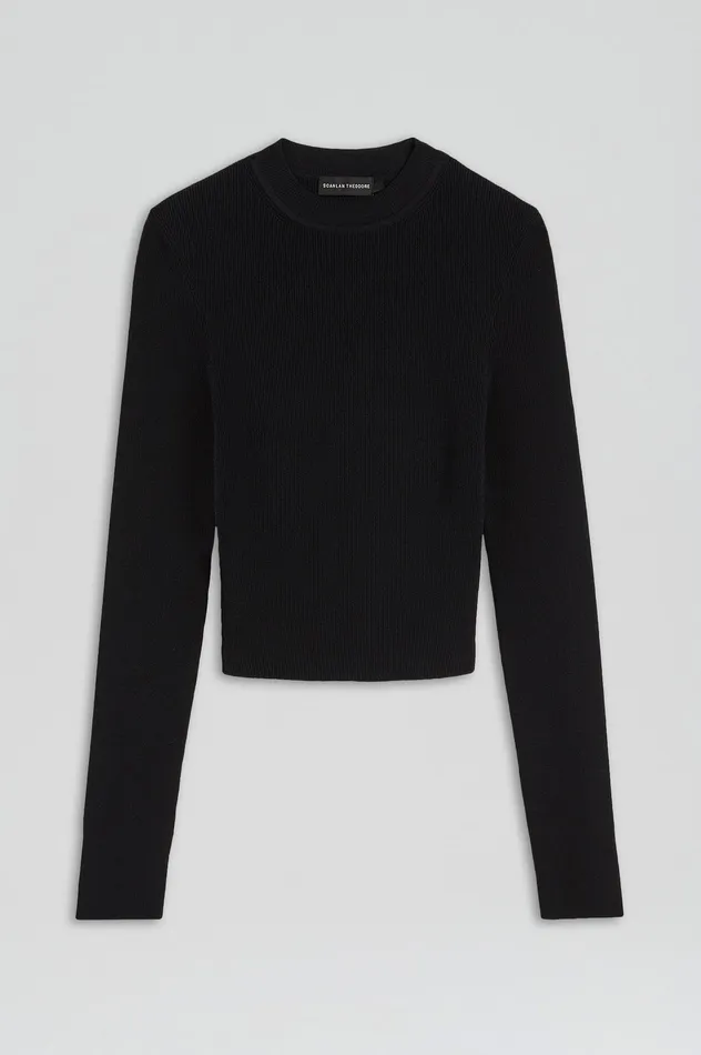 Tops Scanlan Theodore Women CREPE KNIT CREW NECK SWEATER BLACK Tops Scanlan Theodore Women CREPE KNIT CREW NECK SWEATER BLACK