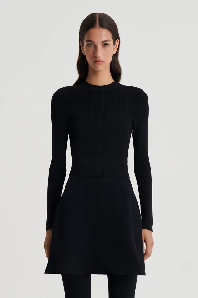 Tops Scanlan Theodore Women CREPE KNIT CREW NECK SWEATER BLACK Tops Scanlan Theodore Women CREPE KNIT CREW NECK SWEATER BLACK