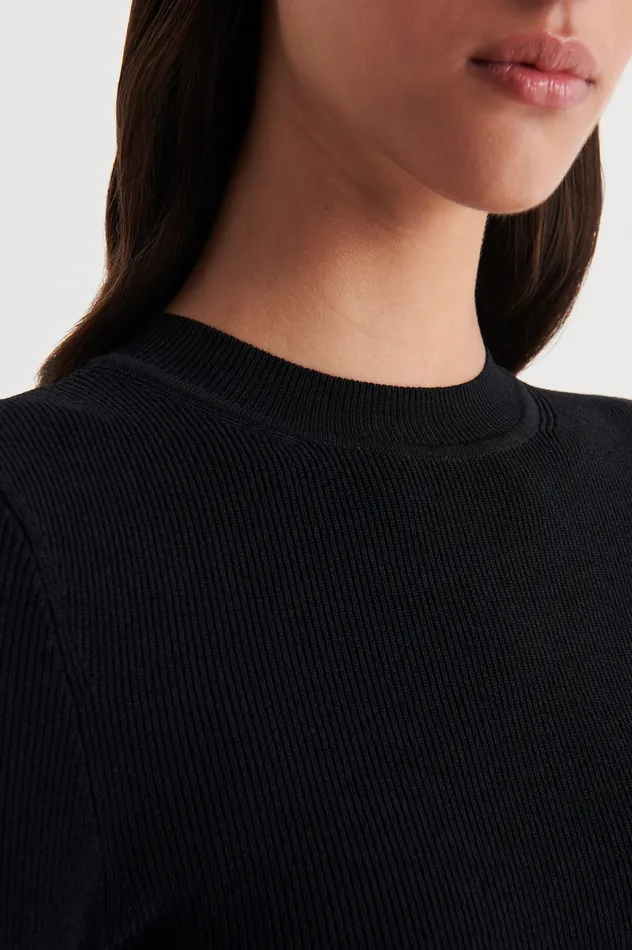 Tops Scanlan Theodore Women CREPE KNIT CREW NECK SWEATER BLACK Tops Scanlan Theodore Women CREPE KNIT CREW NECK SWEATER BLACK