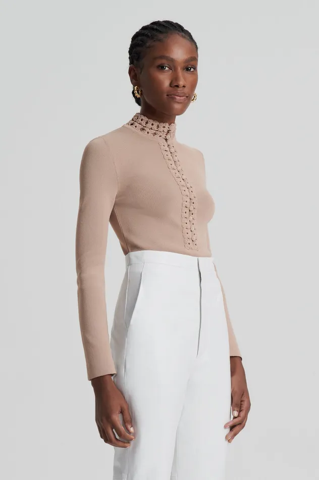 Tops Scanlan Theodore Women CREPE KNIT DAISY TOP OAT Tops Scanlan Theodore Women CREPE KNIT DAISY TOP OAT