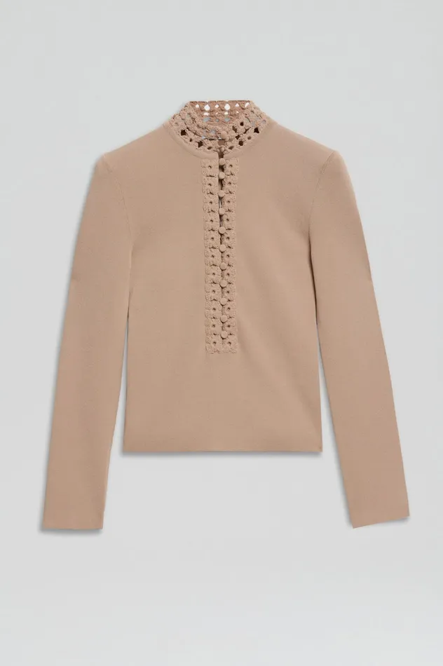 Tops Scanlan Theodore Women CREPE KNIT DAISY TOP OAT Tops Scanlan Theodore Women CREPE KNIT DAISY TOP OAT