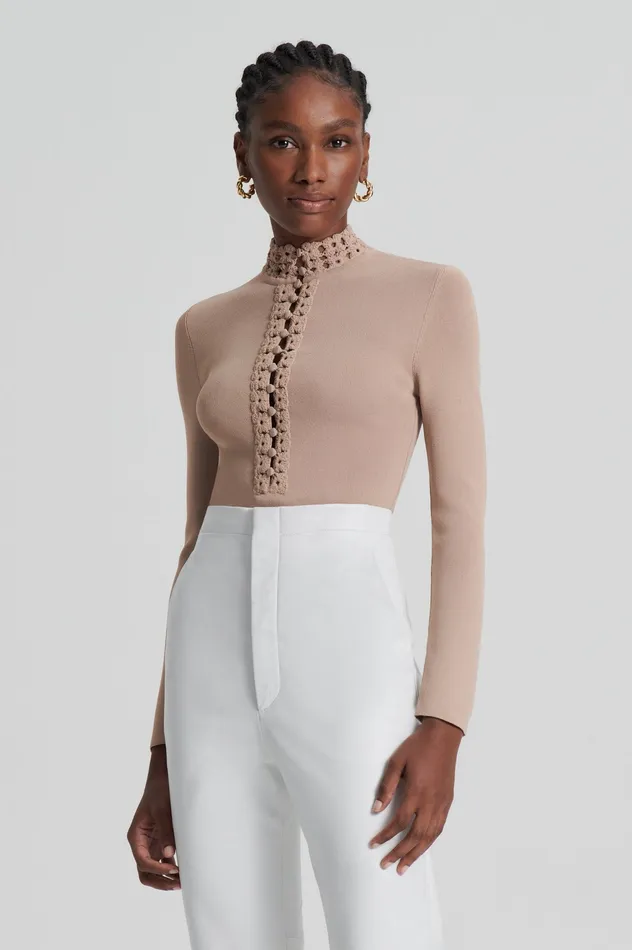 Tops Scanlan Theodore Women CREPE KNIT DAISY TOP OAT Tops Scanlan Theodore Women CREPE KNIT DAISY TOP OAT