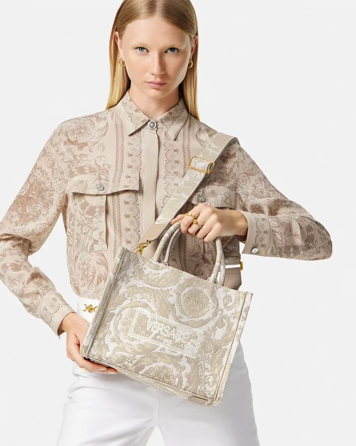 Totes Women Versace Barocco Athena Small Tote Bag Beigeprint