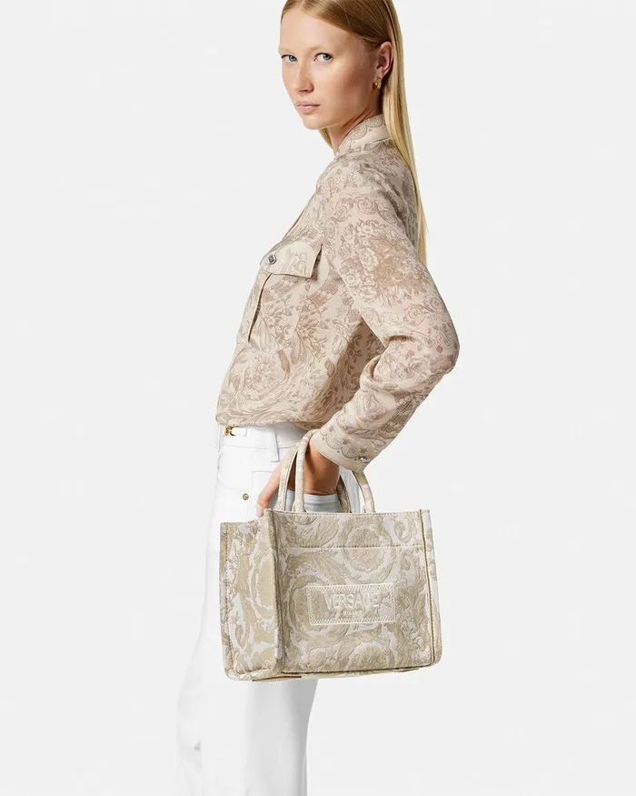 Totes Women Versace Barocco Athena Small Tote Bag Beigeprint