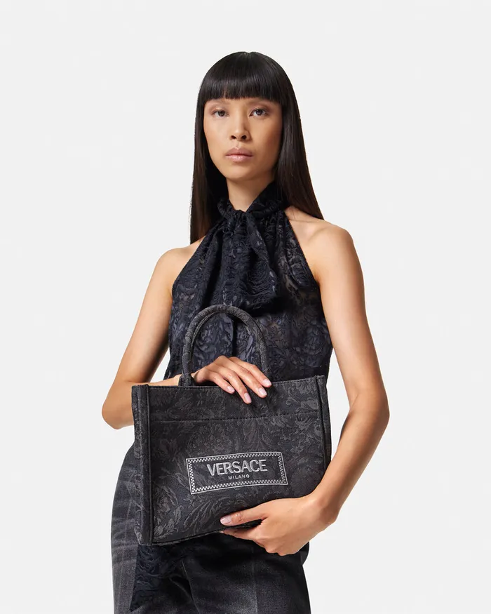 Totes Women Versace Barocco Athena Small Tote Bag Blackprint