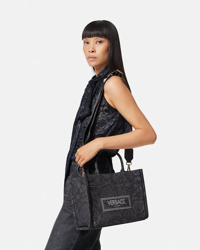 Totes Women Versace Barocco Athena Small Tote Bag Blackprint