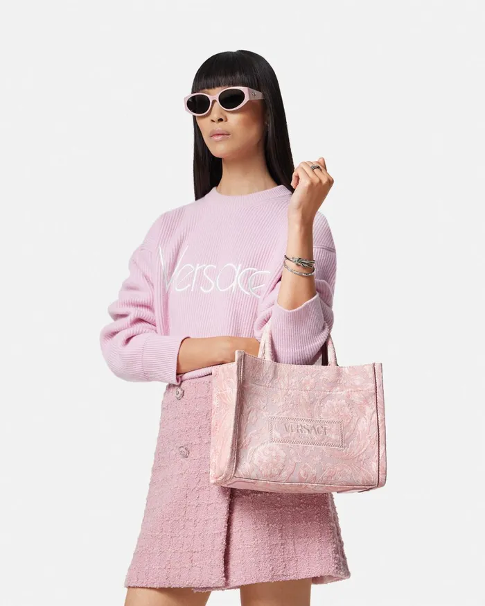Totes Women Versace Barocco Athena Small Tote Bag Pinkprint