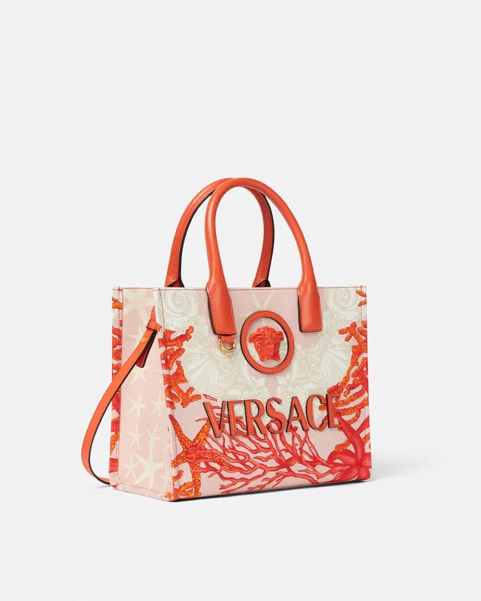 Totes Women Versace La Medusa Barocco Sea Small Canvas Tote Bag Coral