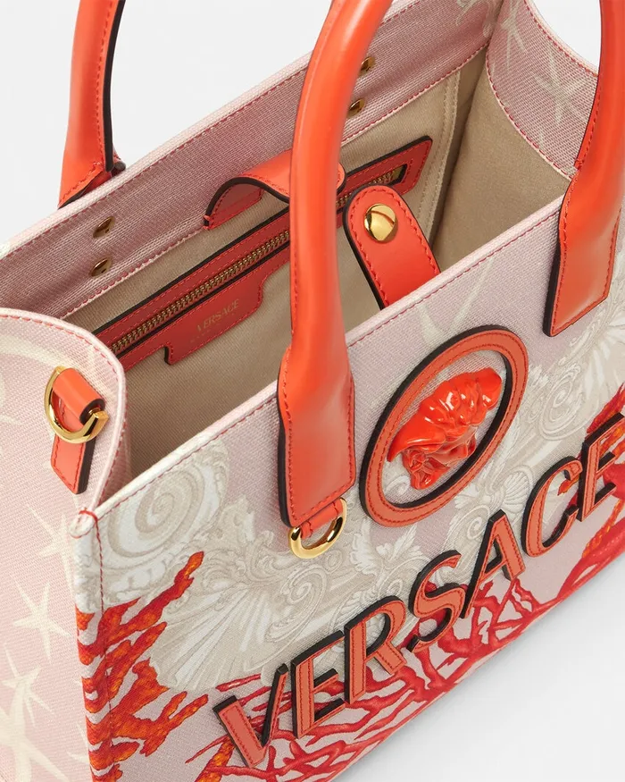 Totes Women Versace La Medusa Barocco Sea Small Canvas Tote Bag Coral