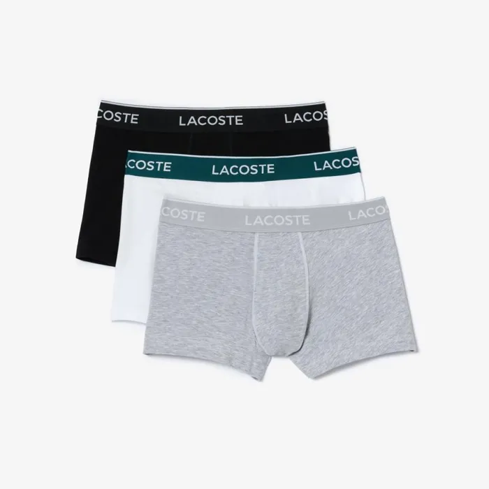Underwear and Socks Men Lacoste Men039s 3Pack Trunks Black White Grey Chine Nua