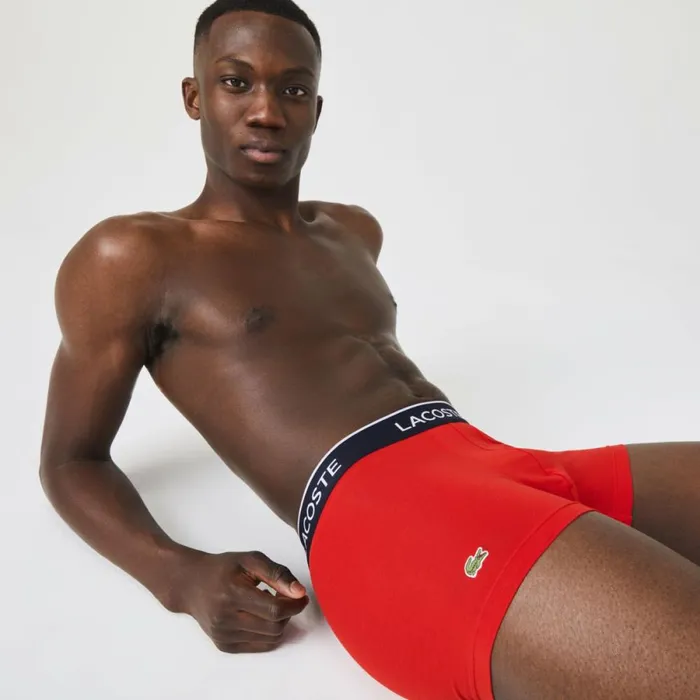 Underwear and Socks Men Lacoste Men039s 3Pack Trunks Navy Blue Red Navy Blue W64