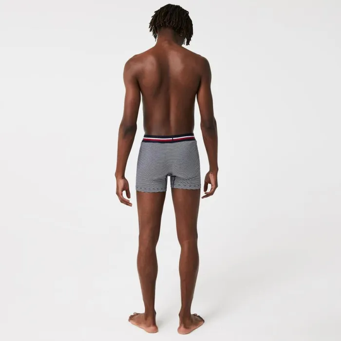 Underwear and Socks Men Lacoste Mens Long Stretch Cotton Jersey Boxer Brief 3Pack Navy Blue White 525