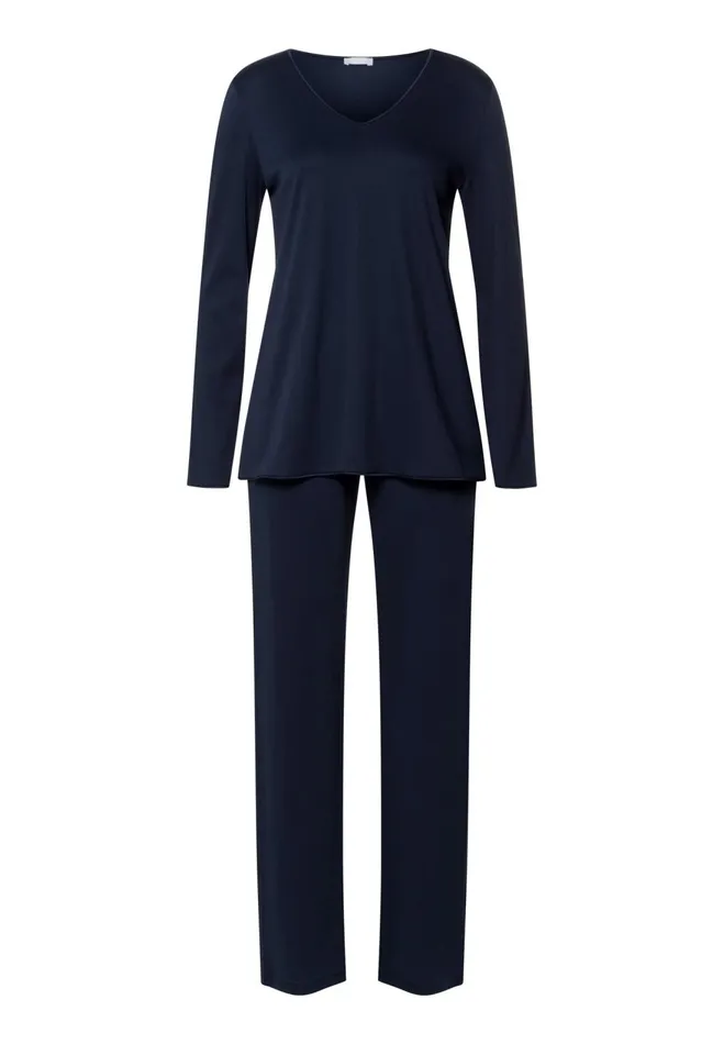 VNeck Cotton Pajama Set Deep Navy Women HANRO Pajama Sets