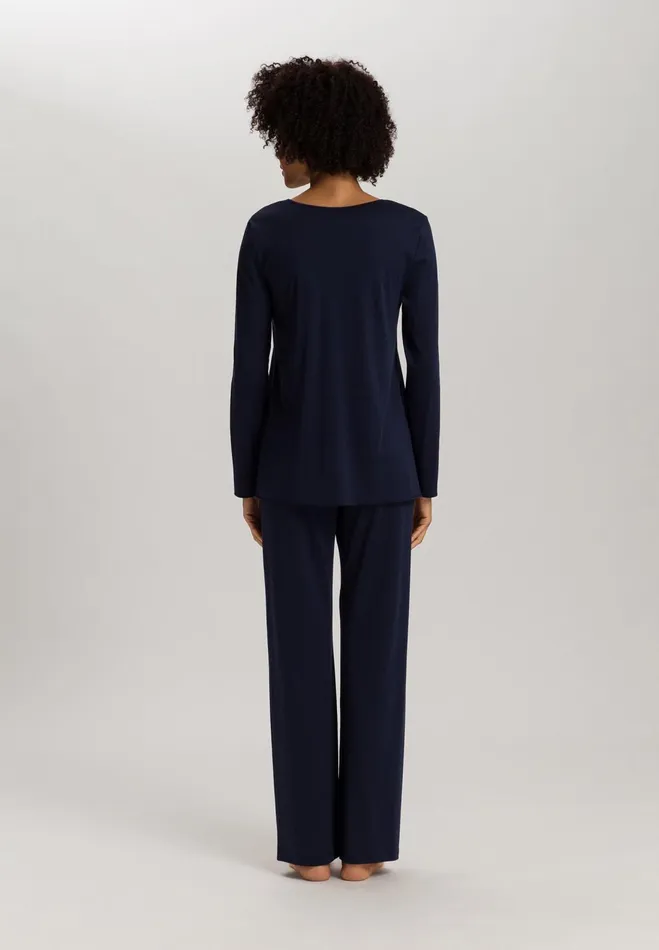 VNeck Cotton Pajama Set Deep Navy Women HANRO Pajama Sets