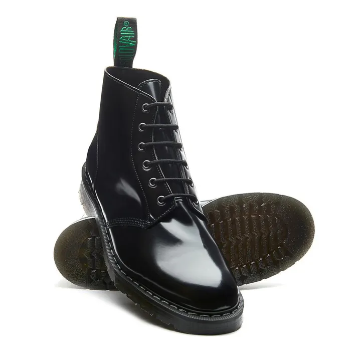 Vegan Solovair Derby Boots Black HiShine Vegan 6 Eye Astronaut Boot