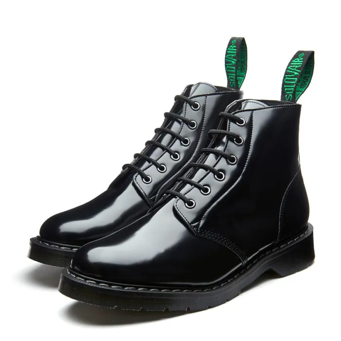 Vegan Solovair Derby Boots Black HiShine Vegan 6 Eye Astronaut Boot