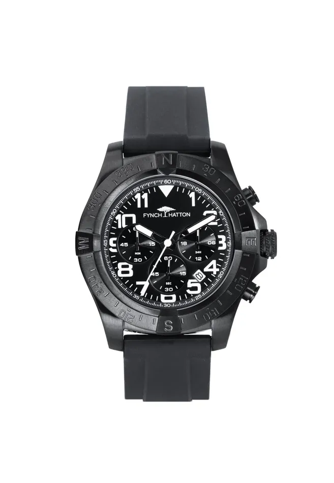 Watch Men FYNCHHATTON Stainless Steel Watch With Chronograph Function And Silicone Strap Black Watch Men FYNCHHATTON Stainless Steel Watch With Chronograph Function And Silicone Strap Black