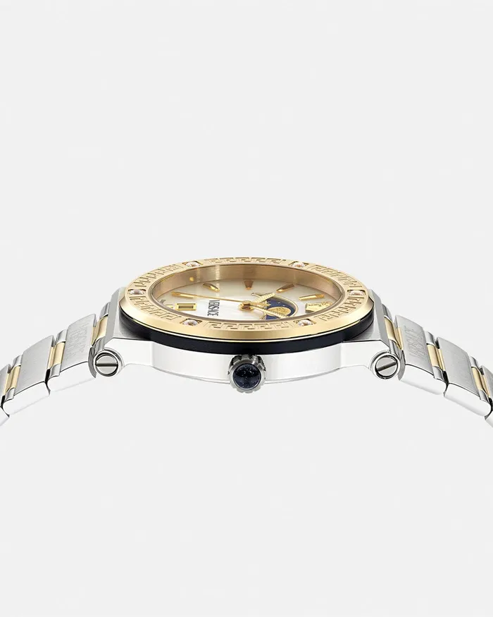 Watches Women Versace Greca Logo Moonphase Diamond Watch Silvergold