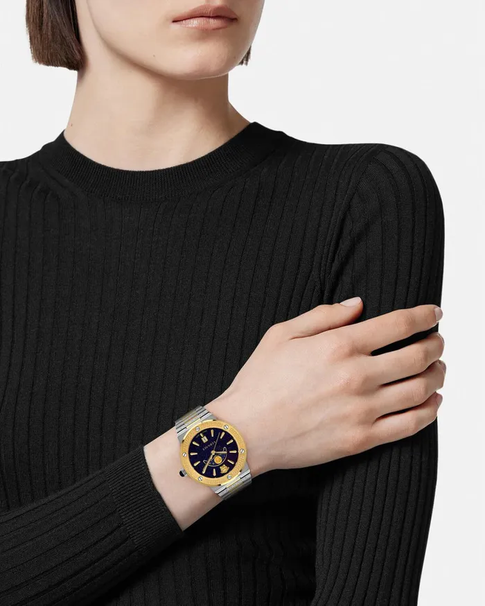 Watches Women Versace Greca Logo Moonphase Watch Silvergold