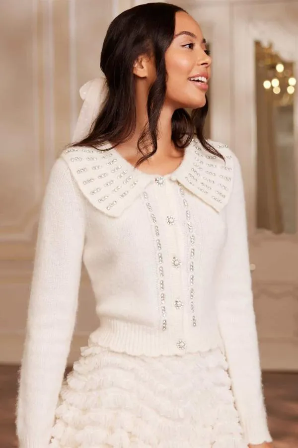 WeddingWomen Needle and Thread Embellished Collar Short Cardigan Champagne