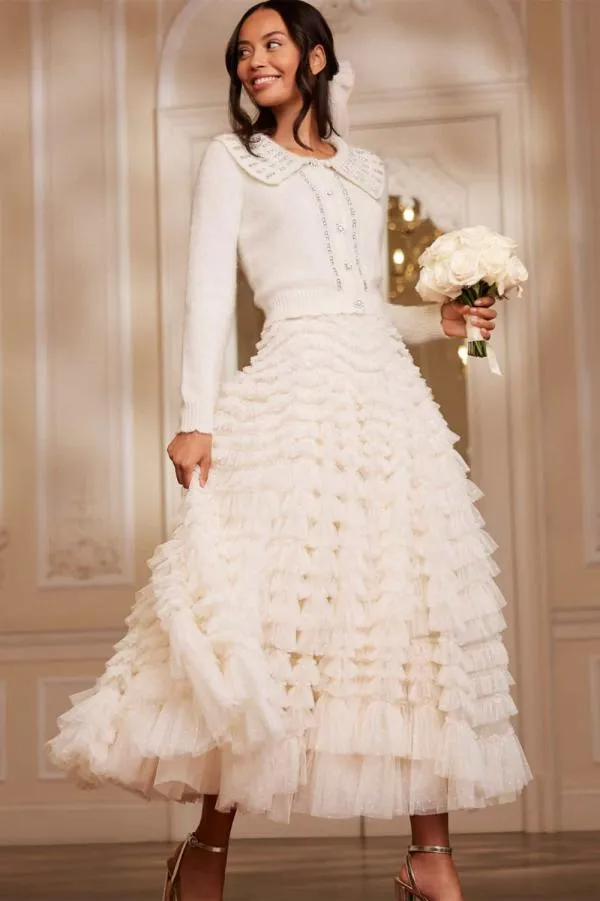 WeddingWomen Needle and Thread Embellished Collar Short Cardigan Champagne WeddingWomen Needle and Thread Embellished Collar Short Cardigan Champagne
