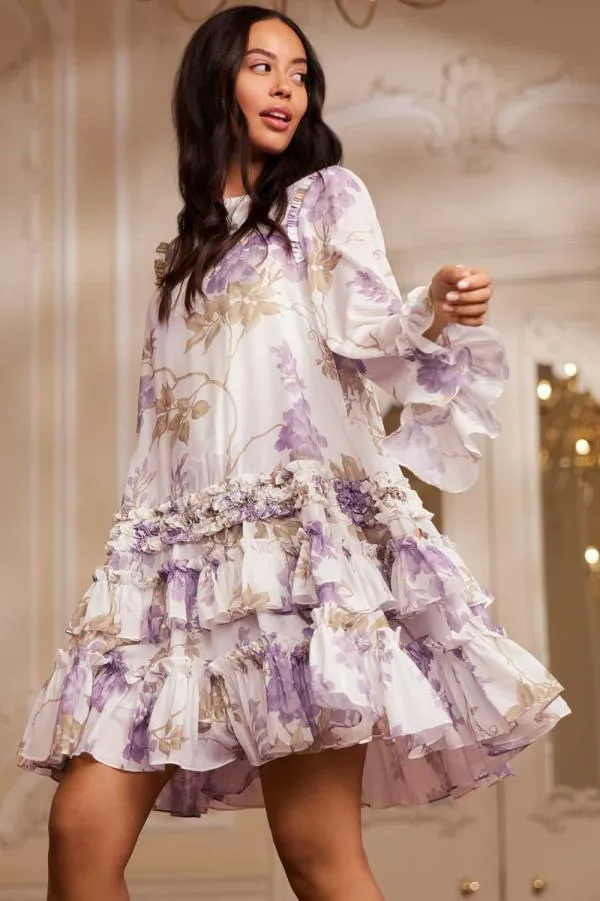 WeddingWomen Needle and Thread Wisteria Chiffon Round Neck Mini Dress Multi