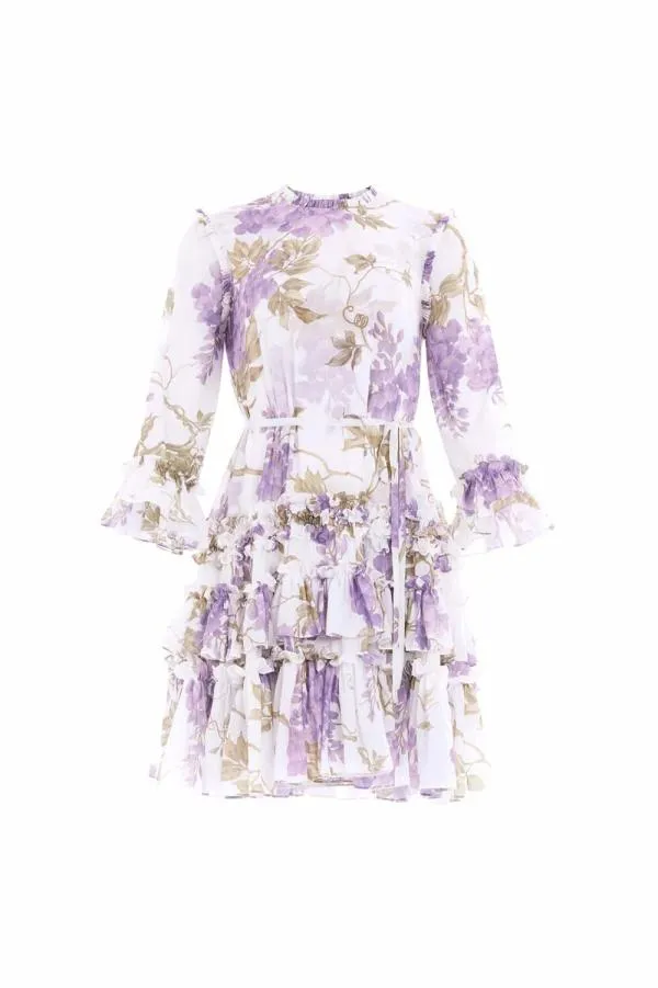 WeddingWomen Needle and Thread Wisteria Chiffon Round Neck Mini Dress Multi