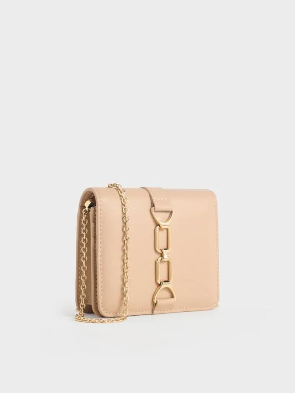 Women Agatha ChainAccent Card Holder 8211 Beige CHARLES and KEITH Wallets On Chain