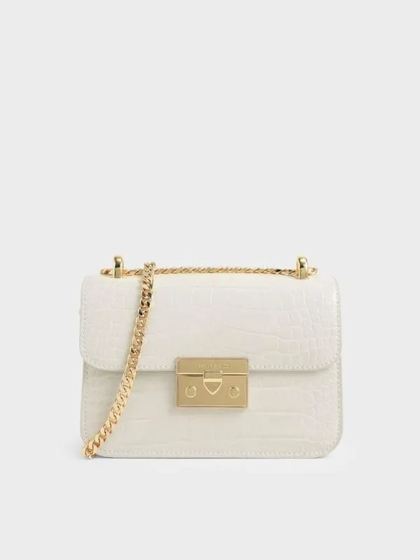 Women Alva CrocEffect Chain Strap Crossbody Bag 8211 Chalk CHARLES and KEITH Crossbody Bags Women Alva CrocEffect Chain Strap Crossbody Bag 8211 Chalk CHARLES and KEITH Crossbody Bags