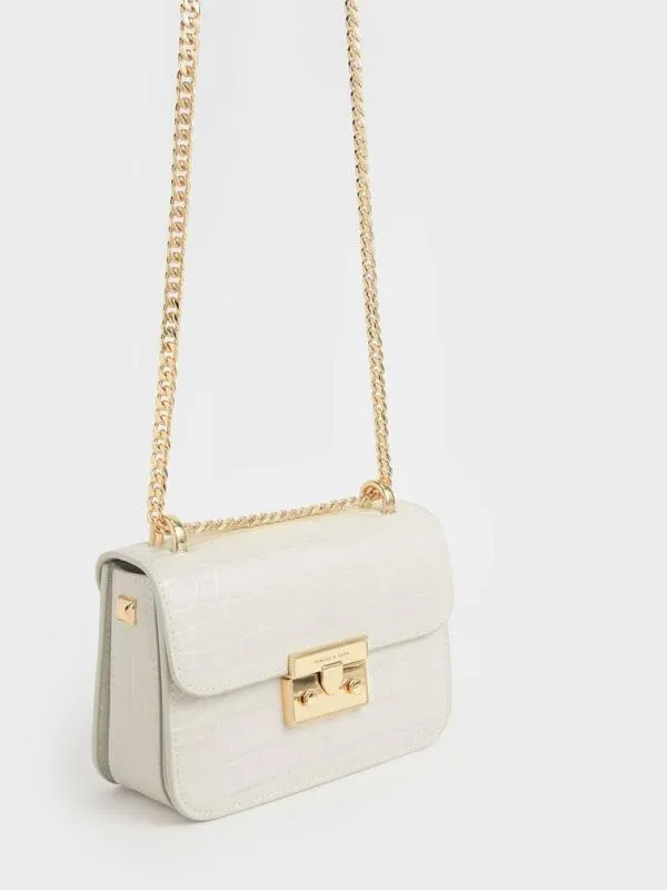 Women Alva CrocEffect Chain Strap Crossbody Bag 8211 Chalk CHARLES and KEITH Crossbody Bags Women Alva CrocEffect Chain Strap Crossbody Bag 8211 Chalk CHARLES and KEITH Crossbody Bags