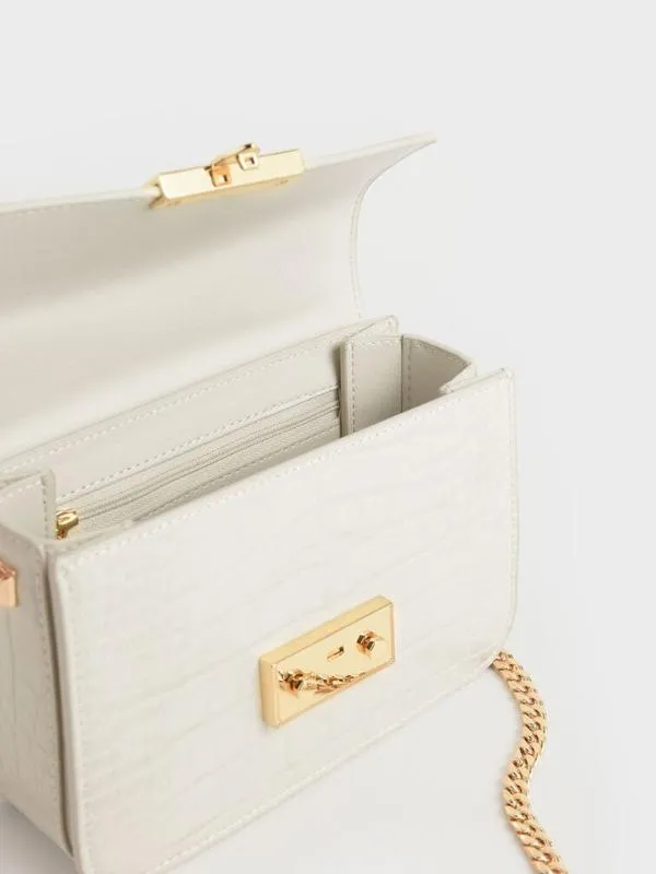 Women Alva CrocEffect Chain Strap Crossbody Bag 8211 Chalk CHARLES and KEITH Crossbody Bags Women Alva CrocEffect Chain Strap Crossbody Bag 8211 Chalk CHARLES and KEITH Crossbody Bags