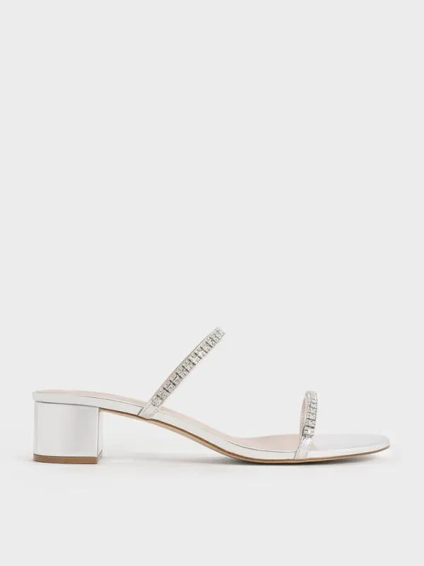 Women Ambrosia Metallic GemEmbellished Mules 8211 Silver CHARLES and KEITH Heels Women Ambrosia Metallic GemEmbellished Mules 8211 Silver CHARLES and KEITH Heels