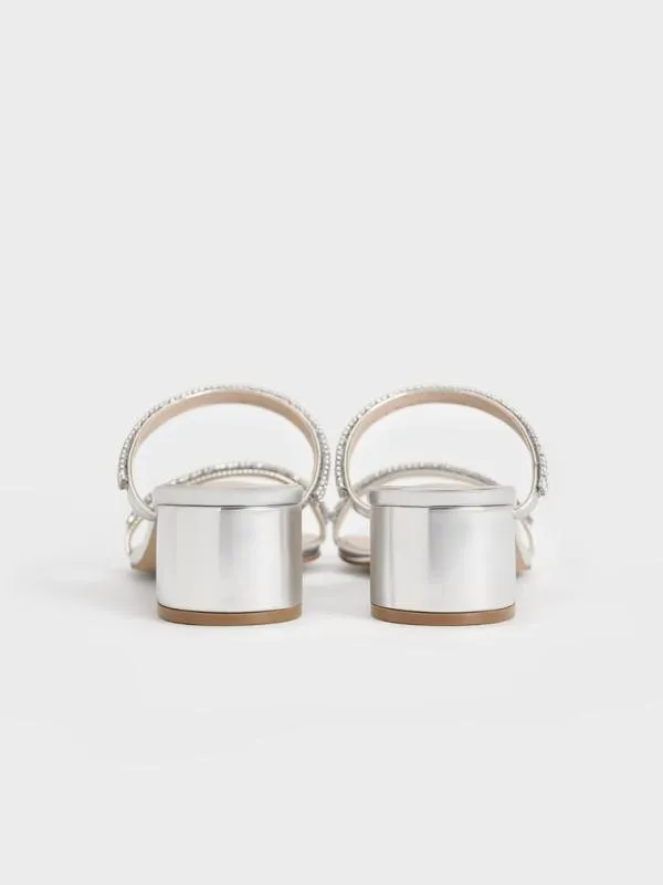 Women Ambrosia Metallic GemEmbellished Mules 8211 Silver CHARLES and KEITH Heels