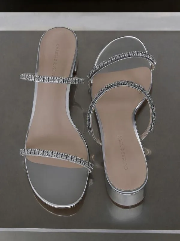 Women Ambrosia Metallic GemEmbellished Mules 8211 Silver CHARLES and KEITH Heels