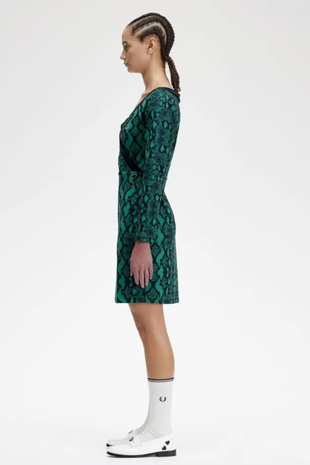 Women Amy Winehouse FoundationOfftheShoulder Snakeprint Dress Deep Mint Fred Perry Dresses