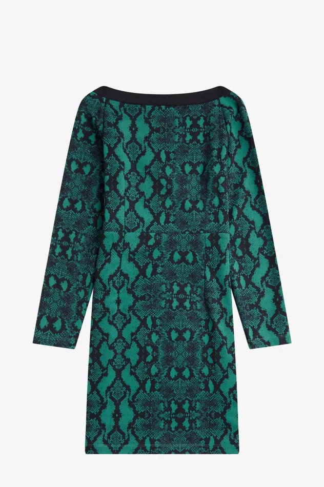 Women Amy Winehouse FoundationOfftheShoulder Snakeprint Dress Deep Mint Fred Perry Dresses
