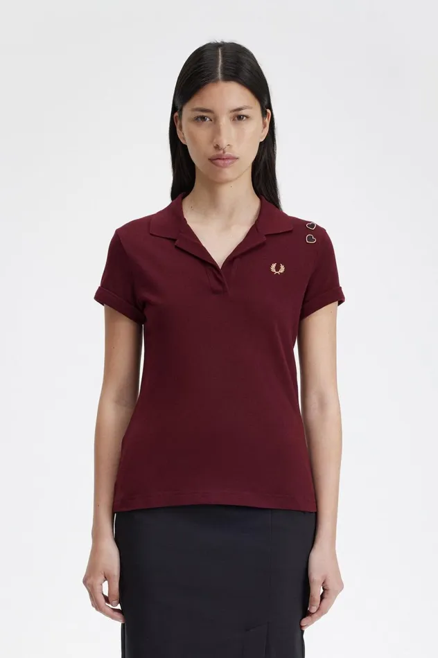 Women Amy Winehouse FoundationOpenCollar Pique Shirt Oxblood Fred Perry Polo Shirts