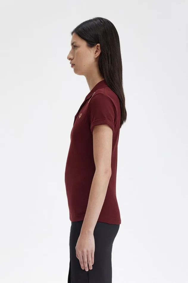 Women Amy Winehouse FoundationOpenCollar Pique Shirt Oxblood Fred Perry Polo Shirts
