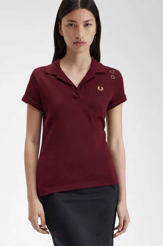 Women Amy Winehouse FoundationOpenCollar Pique Shirt Oxblood Fred Perry Polo Shirts