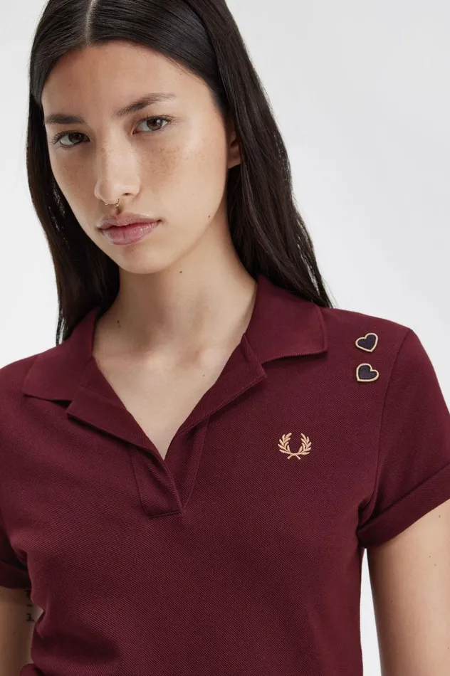 Women Amy Winehouse FoundationOpenCollar Pique Shirt Oxblood Fred Perry Polo Shirts