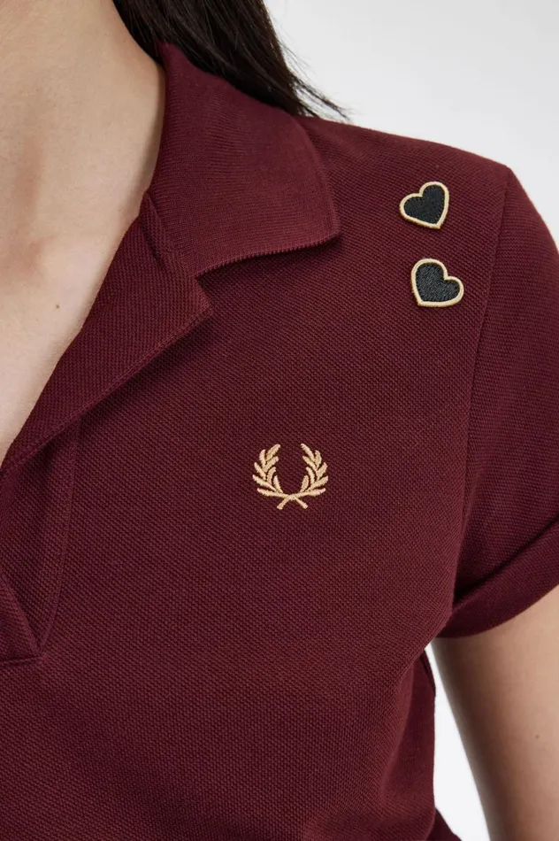 Women Amy Winehouse FoundationOpenCollar Pique Shirt Oxblood Fred Perry Polo Shirts