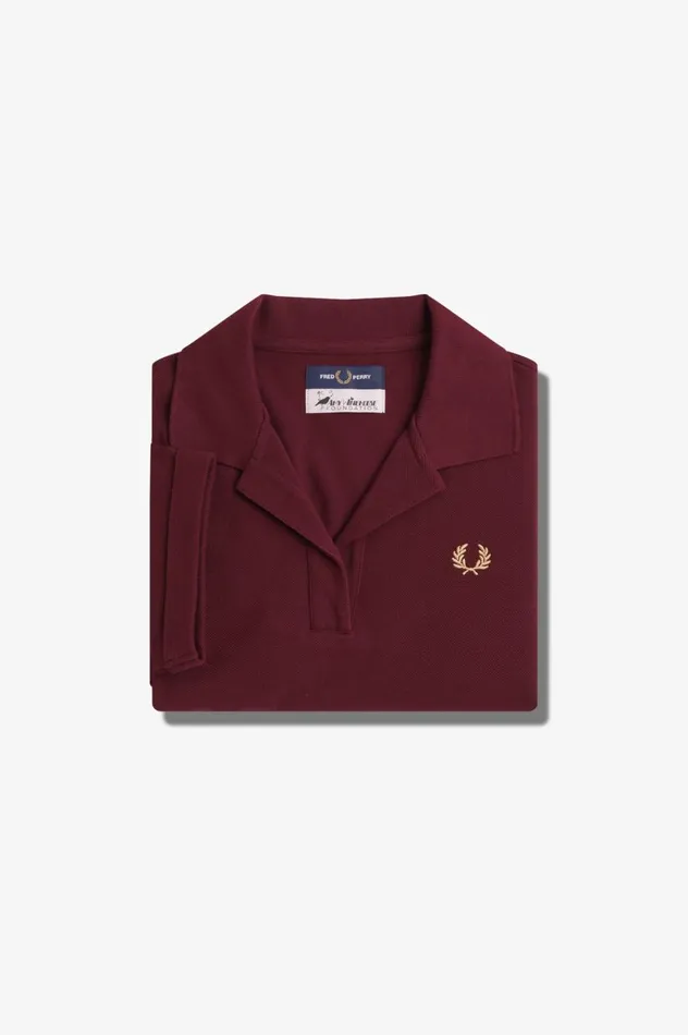 Women Amy Winehouse FoundationOpenCollar Pique Shirt Oxblood Fred Perry Polo Shirts